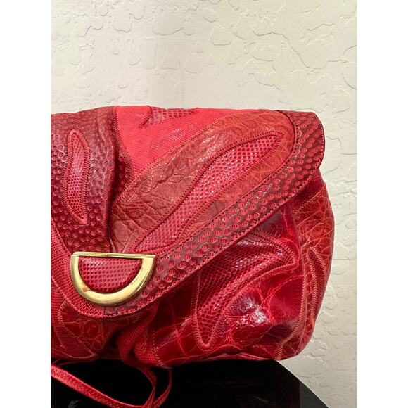SHARIF | Vintage Red Patchwork Leather Shoulder Bag Made in USA - Picture 2 of 9
